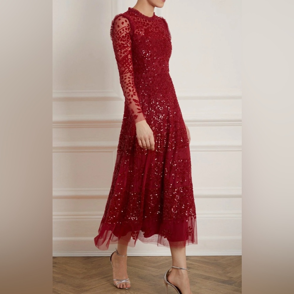 Needle & Thread Aurora Ballerina Red Sequin Dress